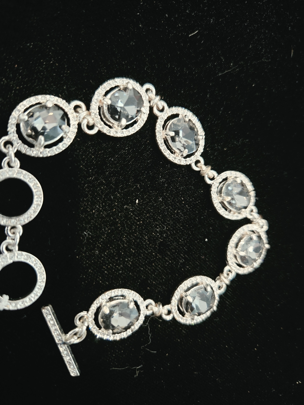 Silver Tone Smokey Gray Rhinestone Station Bracelet - - Picture 4 of 5